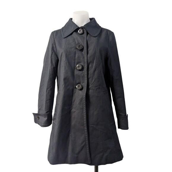 Trina Turk Petites Size 12 Half Buttons Trench Coat Black Pockets - Main Image